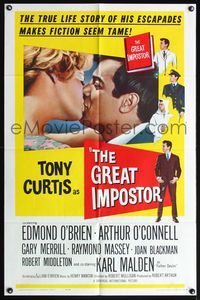 4x364 GREAT IMPOSTOR 1sh '61 Tony Curtis as Waldo DeMara, who faked being a doctor, warden & more!
