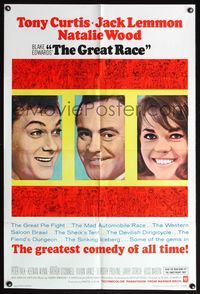 4x366 GREAT RACE 1sh '65 Blake Edwards, headshots of Tony Curtis, Jack Lemmon & Natalie Wood!