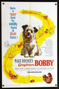 4x370 GREYFRIARS BOBBY 1sh '61 Walt Disney, cute tiny Skye Terrier!