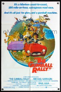 4x374 GUMBALL RALLY 1sh '76 Michael Sarrazin, wacky art of car racing around the world!