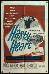 4x385 HASTY HEART 1sh '50 patient Ronald Reagan & nurse Patricia Neal help dying Richard Todd!