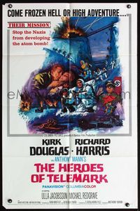 4x406 HEROES OF TELEMARK 1sh '66 Kirk Douglas & Richard Harris stop Nazis from making atom bomb!