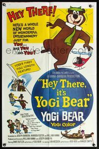 4x409 HEY THERE IT'S YOGI BEAR 1sh '64 Hanna-Barbera, Yogi's first full-length feature!