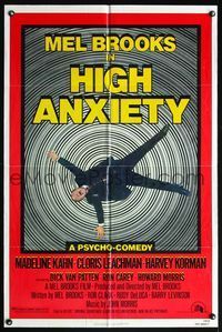 4x411 HIGH ANXIETY 1sh '77 Mel Brooks, great Vertigo spoof design, a Psycho-Comedy!
