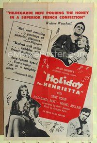 4x421 HOLIDAY FOR HENRIETTA 1sh '55 Julien Duvivier's brilliant comedy satire with Dany Robin!
