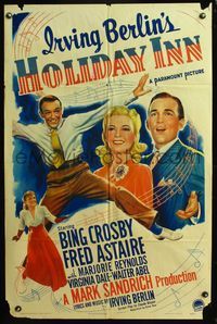 4x422 HOLIDAY INN 1sh '42 Fred Astaire, Bing Crosby, Marjorie Reynolds, Irving Berlin musical!