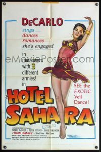 4x440 HOTEL SAHARA 1sh '51 full-length artwork of sexy exotic veil dancer Yvonne De Carlo!