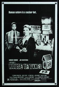 4x446 HOUSE OF GAMES 1sh '87 David Mamet, Lindsay Crouse, human nature is a sucker bet!
