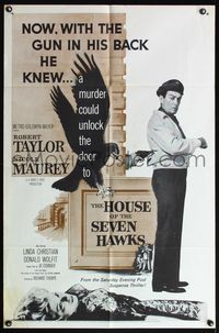 4x448 HOUSE OF THE SEVEN HAWKS 1sh '59 treasure hunter Robert Taylor with gun in his back!