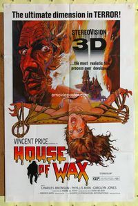 4x449 HOUSE OF WAX 1sh R72 Vincent Price, Charles Bronson, cool 3D horror art!
