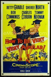 4x453 HOW TO BE VERY, VERY POPULAR 1sh '55 art of sexy students Betty Grable & Sheree North!