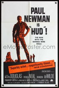 4x456 HUD 1sh '63 Paul Newman is the man with the barbed wire soul, Martin Ritt classic!