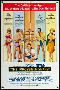 4x472 IMPOSSIBLE YEARS 1sh '68 David Niven, sexy Christina Ferrare, undergrads vs. over-thirties!