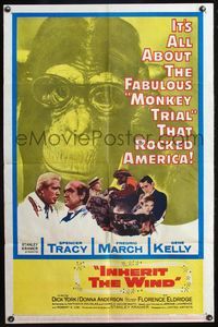 4x481 INHERIT THE WIND style B 1sh '60 Spencer Tracy, Fredric March, Gene Kelly, chimp with glasses!