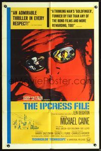 4x489 IPCRESS FILE 1sh '65 great full art close up of Michael Caine in mirrored sunglasses!