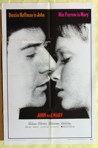 4x509 JOHN & MARY 1sh '69 super close image of Dustin Hoffman about to kiss Mia Farrow!