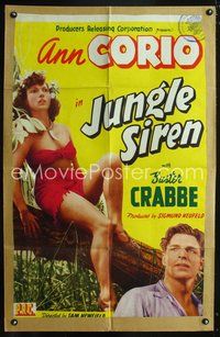 4x515 JUNGLE SIREN 1sh '42 close-up of Buster Crabbe, sexy tropical Ann Corio!