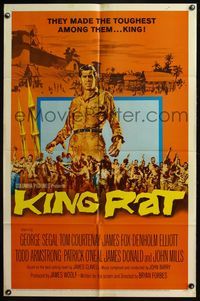 4x525 KING RAT 1sh '65 art of George Segal & Tom Courtenay, James Clavell, World War II POWs!