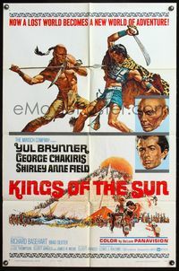 4x530 KINGS OF THE SUN style A 1sh '64 art of Yul Brynner with spear fighting George Chakiris!