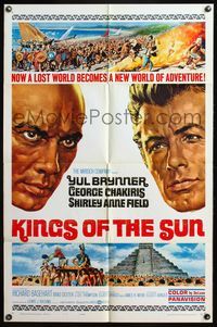 4x531 KINGS OF THE SUN style B 1sh '64 close up headshot art of Yul Brynner & George Chakiris!