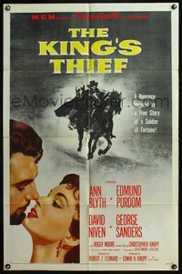 4x533 KING'S THIEF 1sh '55 Ann Blyth romancing Edmund Purdom & art of masked Purdom on horse!