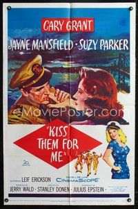 4x536 KISS THEM FOR ME 1sh '57 romantic art of Cary Grant & Suzy Parker, plus sexy Jayne Mansfield!