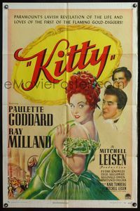 4x538 KITTY 1sh '45 art of pretty Paulette Goddard & Ray Milland in historical England!