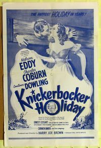 4x539 KNICKERBOCKER HOLIDAY 1sh R40s art of Nelson Eddy in stocks kissing Constance Dowling!