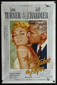 4x545 LADY TAKES A FLYER 1sh '58 close-up romantic art of Jeff Chandler & sexy Lana Turner!