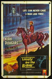 4x567 LONELY ARE THE BRAVE 1sh '62 Kirk Douglas classic, completely different artwork!
