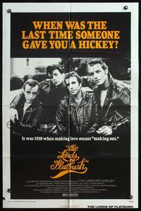 4x573 LORDS OF FLATBUSH 1sh '74 cool portrait of Fonzie, Rocky, & Perry as greasers in leather!