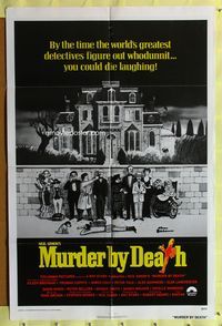 4x676 MURDER BY DEATH 1sh '76 great Charles Addams artwork of cast by dead body & spooky house!