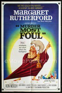 4x677 MURDER MOST FOUL 1sh '64 wacky art of Margaret Rutherford, written by Agatha Christie!