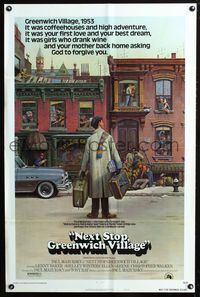 4x706 NEXT STOP GREENWICH VILLAGE style B 1sh '76 cool art of Lenny Baker in New York by Lettick!
