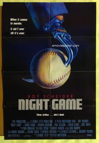 4x707 NIGHT GAME 1sh '89 Roy Schneider, wild art of hook in baseball!