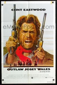 4x732 OUTLAW JOSEY WALES 1sh '76 great art of double-fisted screaming Clint Eastwood!