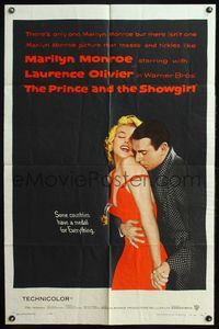 4x764 PRINCE & THE SHOWGIRL 1sh '57 Laurence Olivier nuzzles super sexy Marilyn Monroe's shoulder!