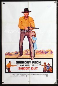4x826 SHOOT OUT int'l 1sh '71 great full-length image of gunfighter Gregory Peck with rifle & child!