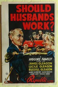 4x828 SHOULD HUSBANDS WORK 1sh '39 Higgins Family in car watching roadworker digging with pick!