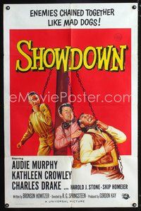 4x830 SHOWDOWN 1sh '63 Audie Murphy & enemies chained together like mad dogs!