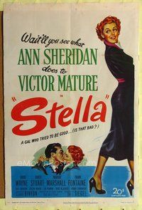 4x864 STELLA 1sh '50 full-length art of sexy Ann Sheridan trying to be good to Victor Mature!