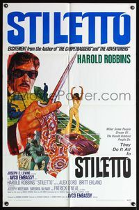 4x870 STILETTO 1sh '69 Harold Robbins, cool artwork of sexy Barbara McNair on roulette table!