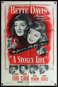 4x877 STOLEN LIFE 1sh '46 Bette Davis as identical twins with different fates, Glenn Ford