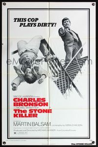 4x878 STONE KILLER 1sh '73 Charles Bronson is a cop who plays dirty shooting guy on fire escape!