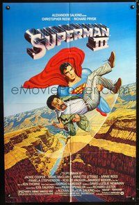 4x889 SUPERMAN III 1sh '83 art of Christopher Reeve flying with Richard Pryor by L. Salk!