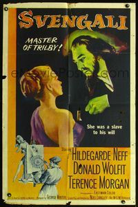 4x892 SVENGALI 1sh '55 sexy Hildegarde Neff was a slave to the will of crazy Donald Wolfit!