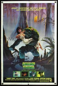 4x893 SWAMP THING 1sh '82 Wes Craven, cool Richard Hescox art of him holding Adrienne Barbeau!