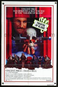 4x910 THEATRE OF BLOOD 1sh '73 great image of Vincent Price holding bloody skull!