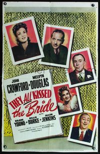 4x913 THEY ALL KISSED THE BRIDE 1sh R55 portraits of Joan Crawford, Melvyn Douglas & top stars!