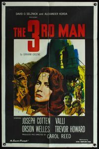 4x916 THIRD MAN 1sh R56 Carol Reed, different art of Joseph Cotten & Valli, classic film noir!